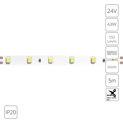 Светодиодная лента 24V 4,8W m 6000К 5м IP20 Arte Lamp TAPE A2406008-03-6K